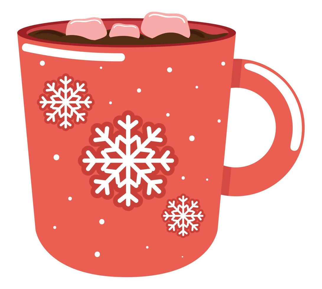 varm kakao kopp med snöflinga vektor