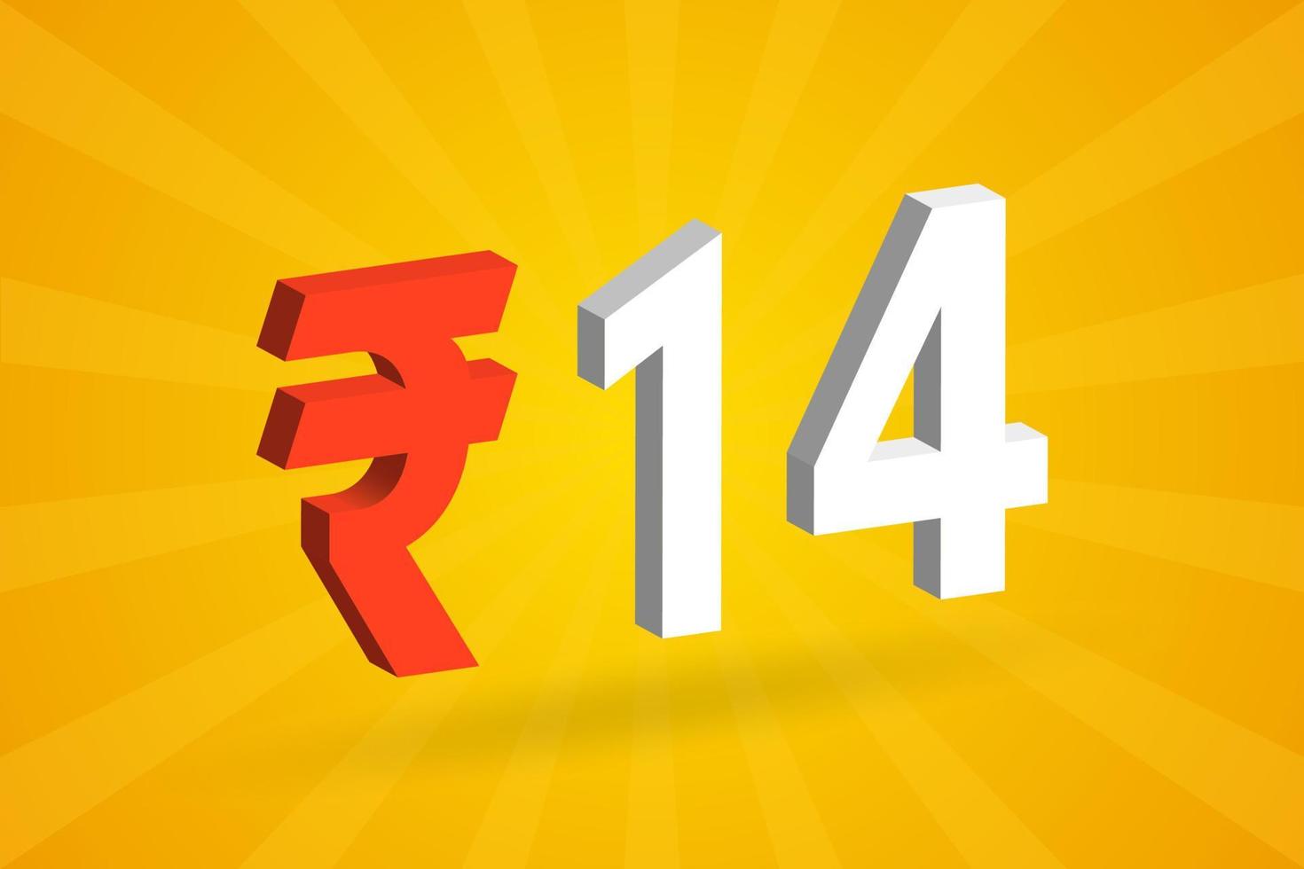 14 Rupie 3D-Symbol fettes Textvektorbild. 3d 14 indische Rupie Währungszeichen Vektor Illustration