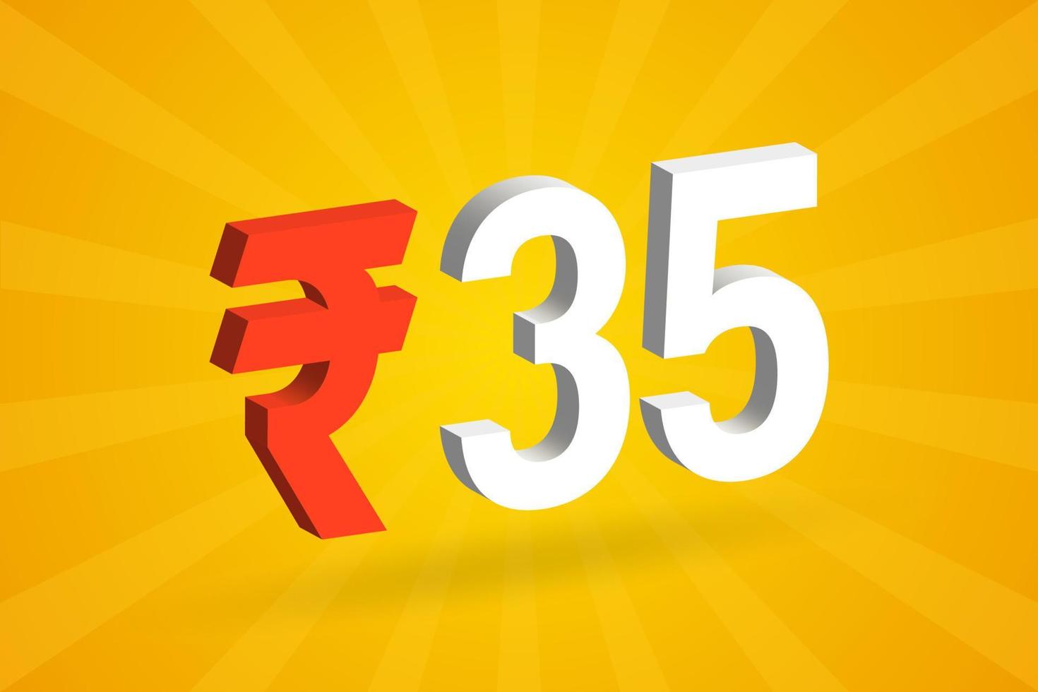 35 rupee 3d symbol djärv text vektor bild. 3d 35 indisk rupee valuta tecken vektor illustration