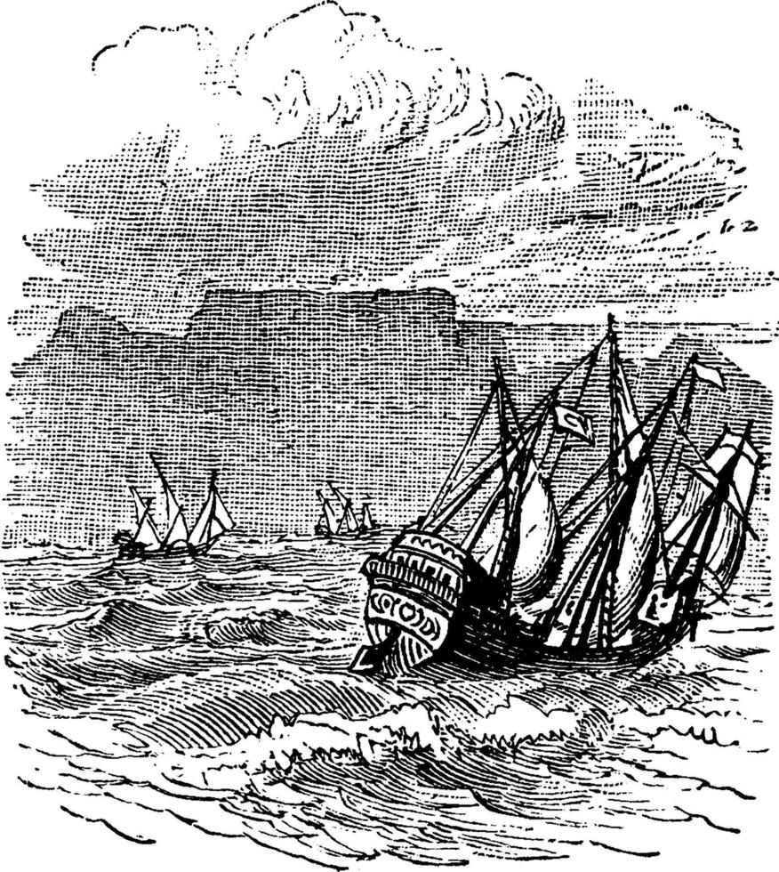 segling fartyg, årgång illustration. vektor