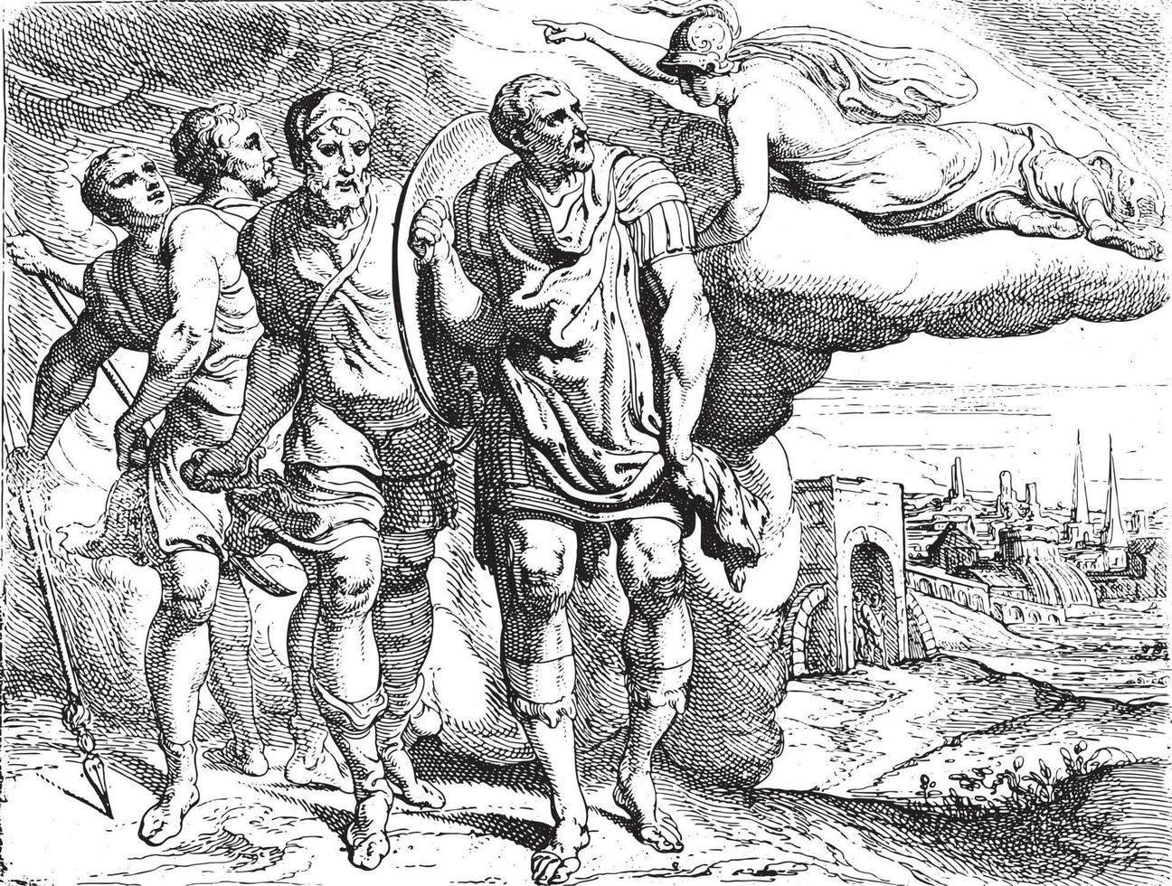 odysseus und telemachus auf dem weg nach laertes, vintage illustration. vektor