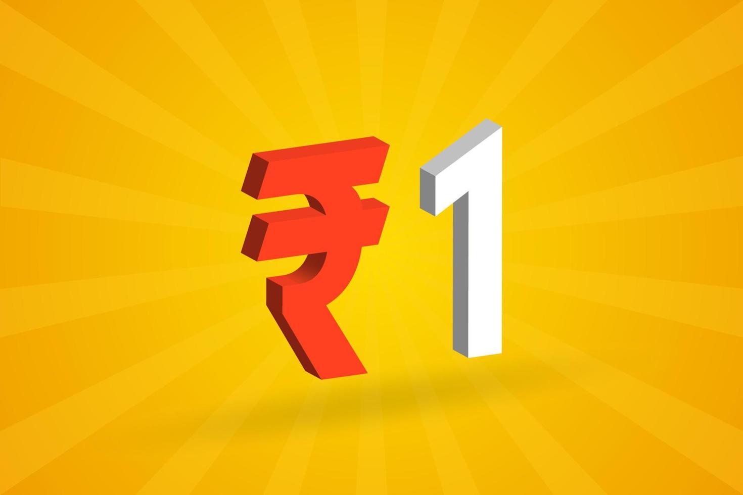 1 rupee 3d symbol djärv text vektor bild. 3d 1 indisk rupee valuta tecken vektor illustration