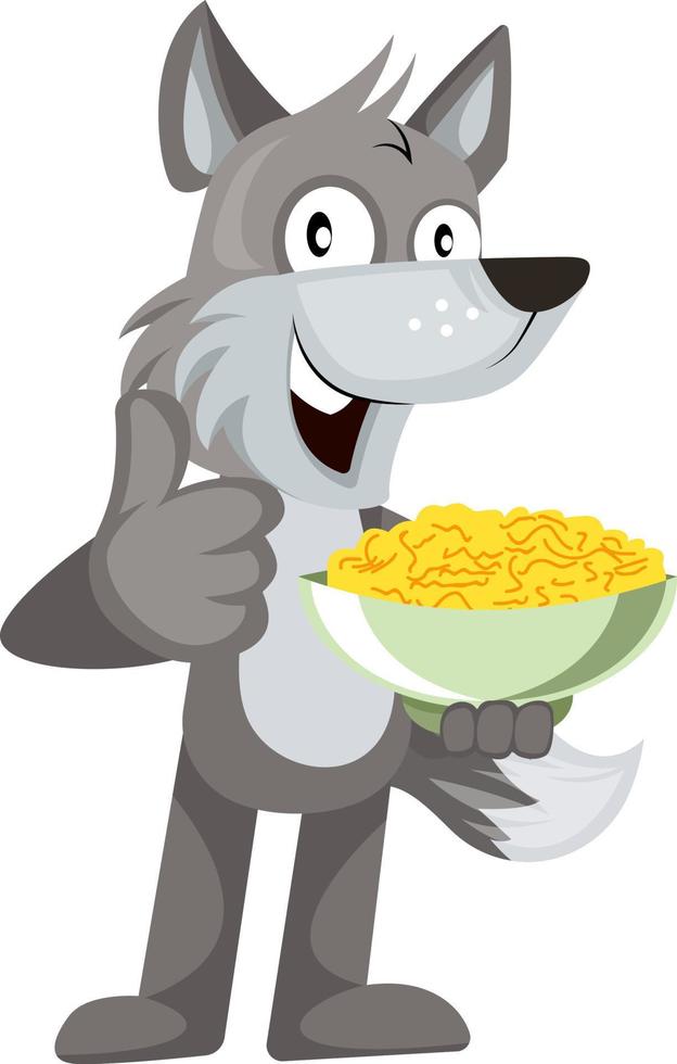 Wolf mit Snacks, Illustration, Vektor auf weißem Hintergrund.