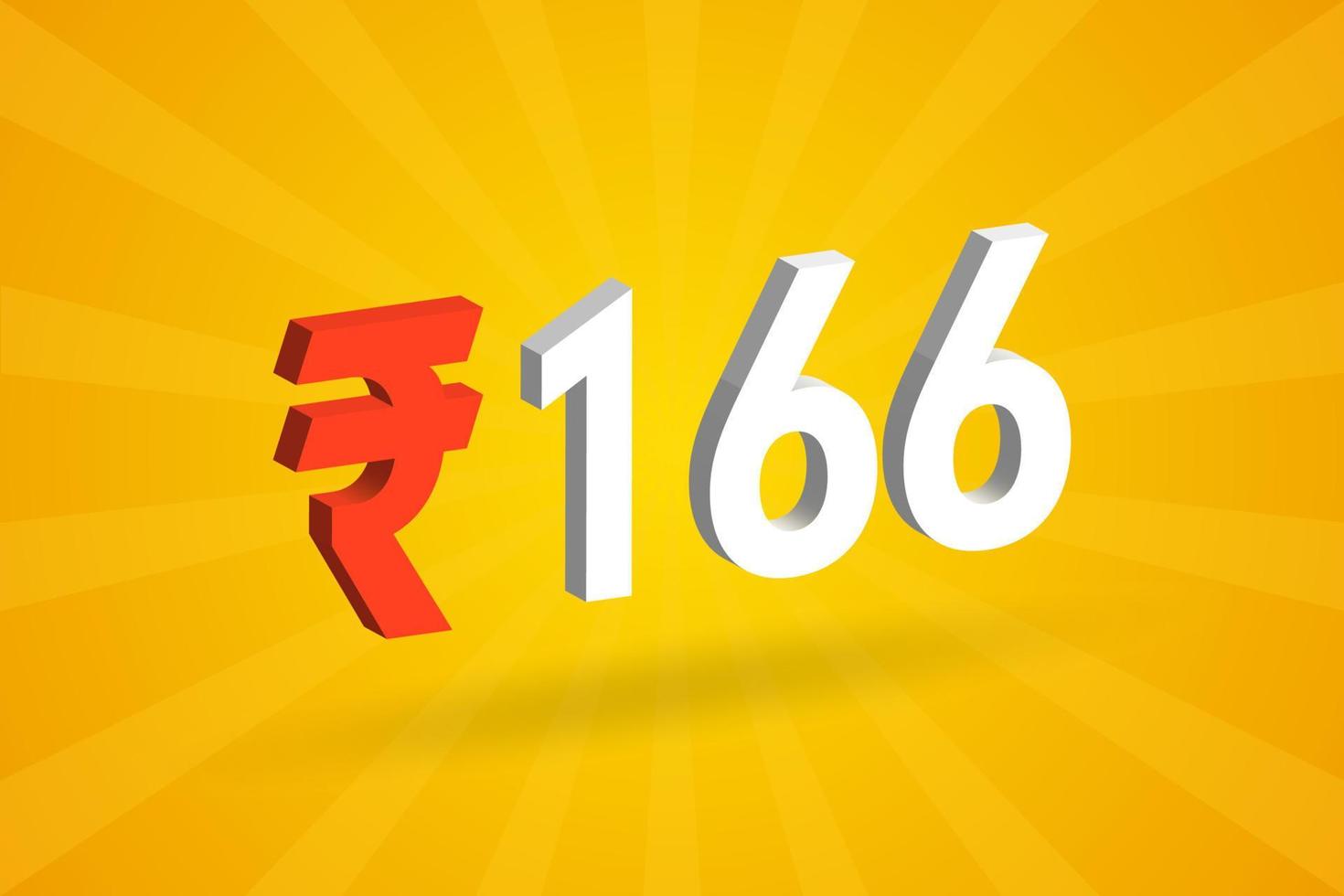 166 rupee 3d symbol djärv text vektor bild. 3d 166 indisk rupee valuta tecken vektor illustration