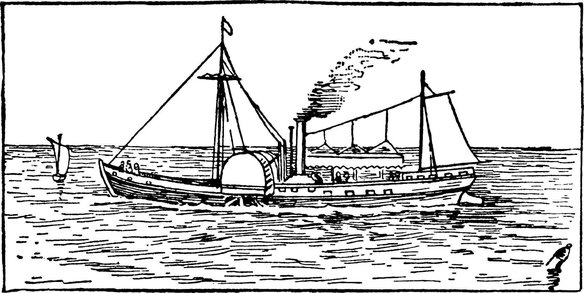 erstes Dampfschiff, Vintage-Illustration. vektor