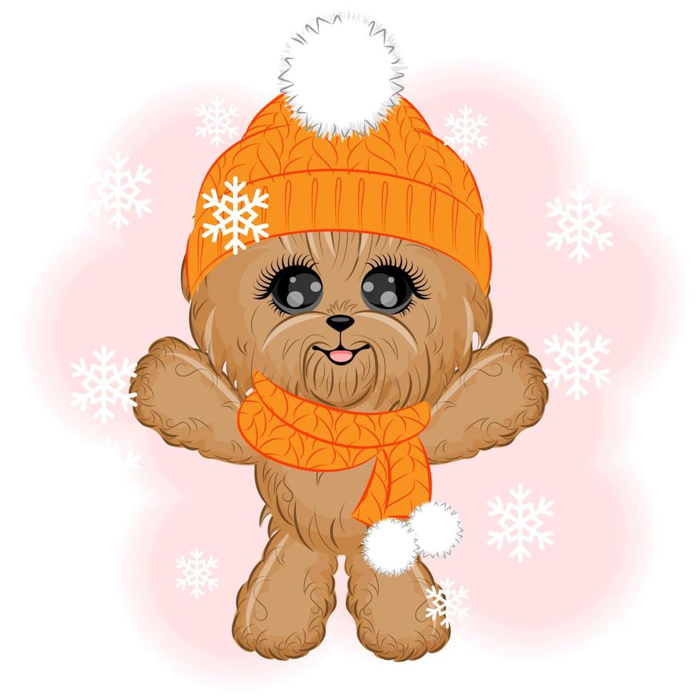 süßer yorkshire terrier hund in winterkleidung weihnachtsvektorillustration vektor