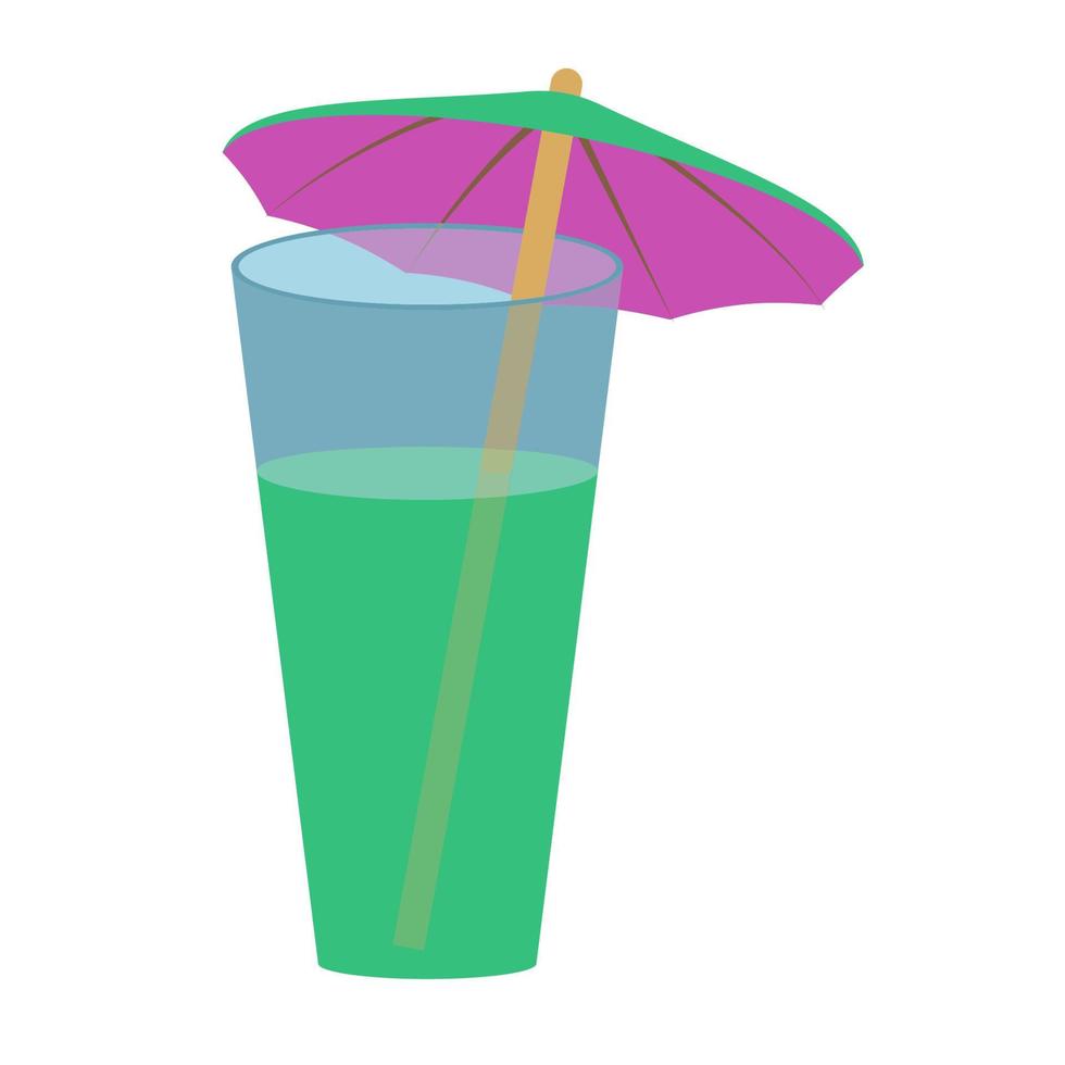 grüner Cocktail mit hawaiianischem Regenschirm, isoliert auf weiss. in einem Glas trinken. der Regenschirm ist oben grün und unten violett. Vektor eps10.
