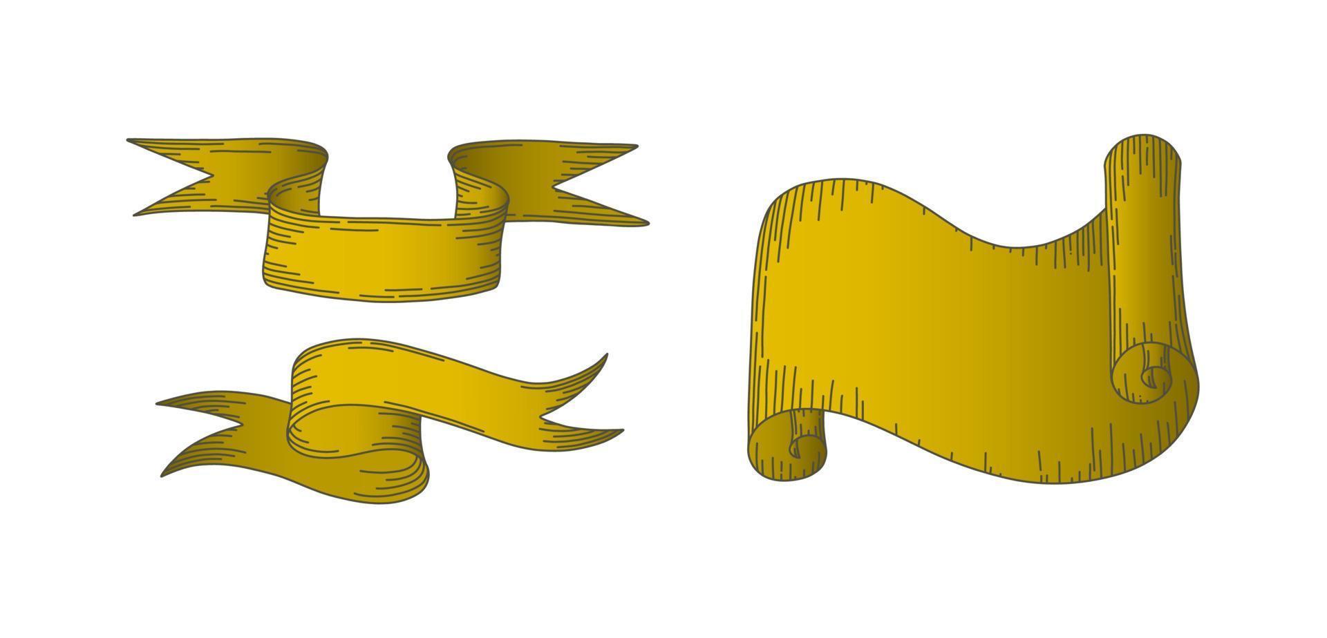 pergament rullar och ränder. uppsättning av horisontell papper pergament och band isolerat i vit bakgrund. vektor illustration