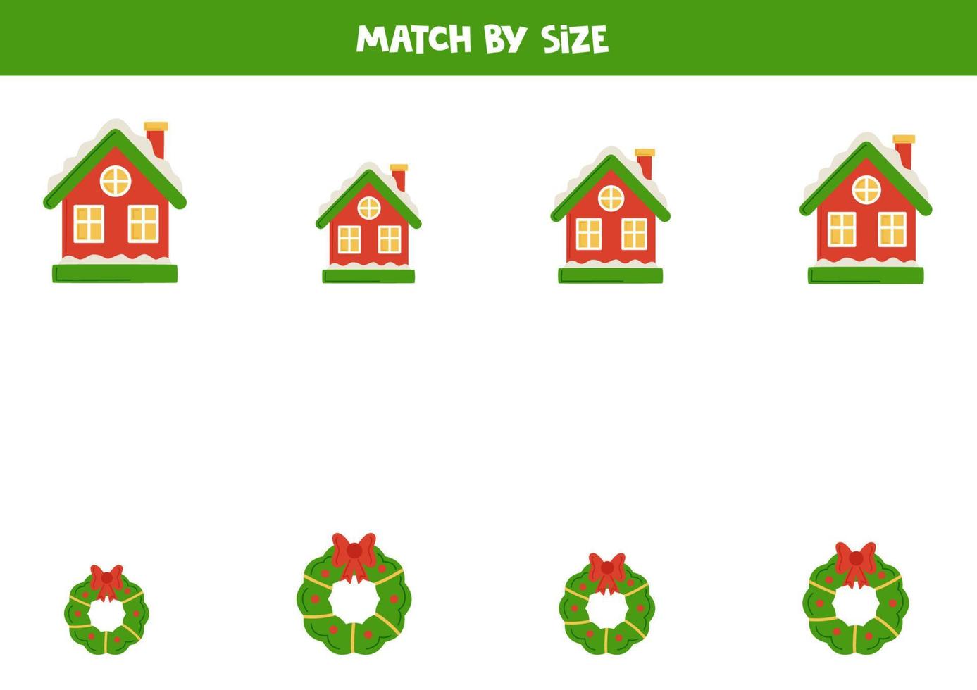 Matching-Spiel für Kinder im Vorschulalter. Passen Sie Winterhäuser und Kränze nach Größe an. vektor