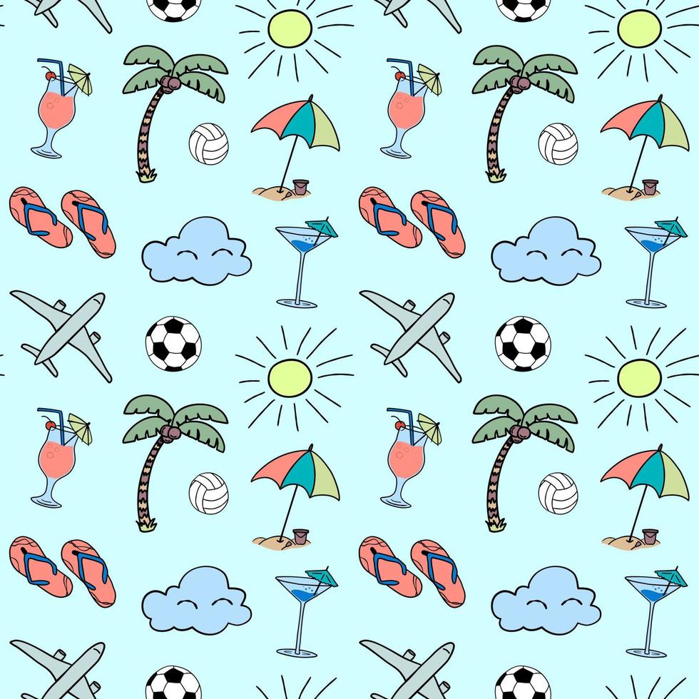 sömlös pattern.vector illustration i tecknad serie klotter stil av sommar ikoner vektor