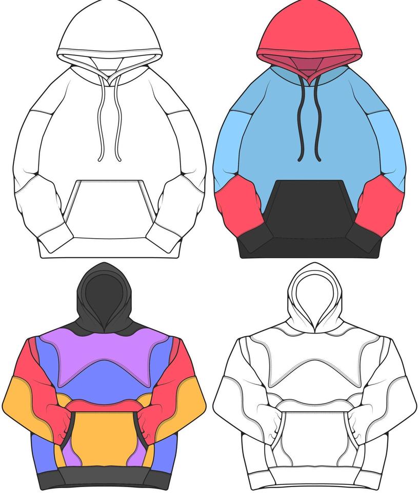 Hoodie übergroßer Vektor, Hoodie übergroß in einem Skizzenstil, Umriss der Turnschuhvorlage, Vektorillustration vektor