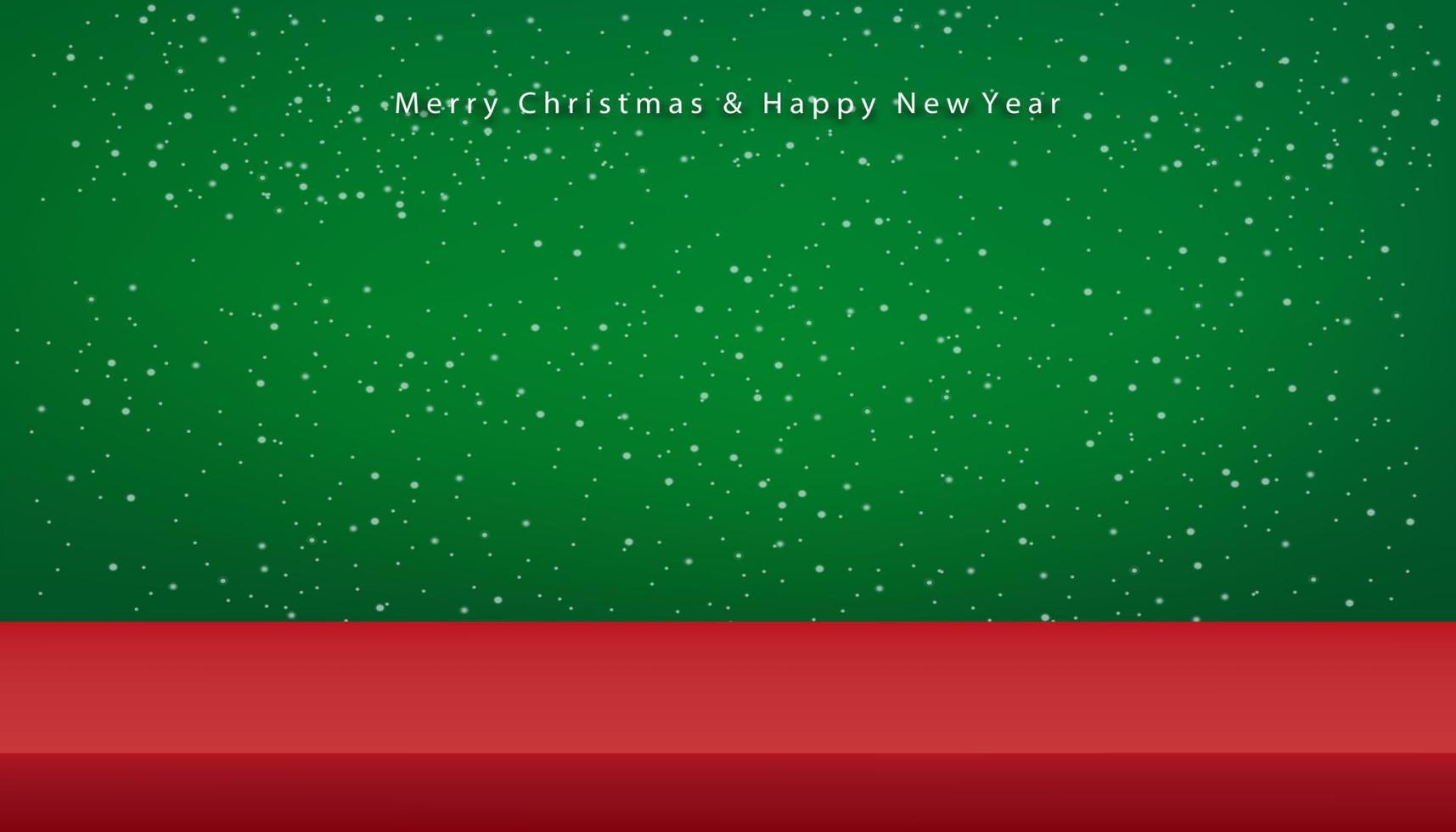 weihnachten und chinesisches neujahr mit schnee des podiums 3d, der auf grünen hintergrund fällt vektor