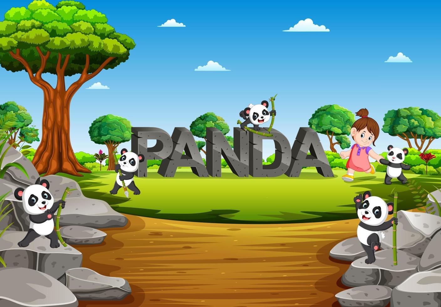 de panda är spelar på de panda alfabet på de trädgård vektor