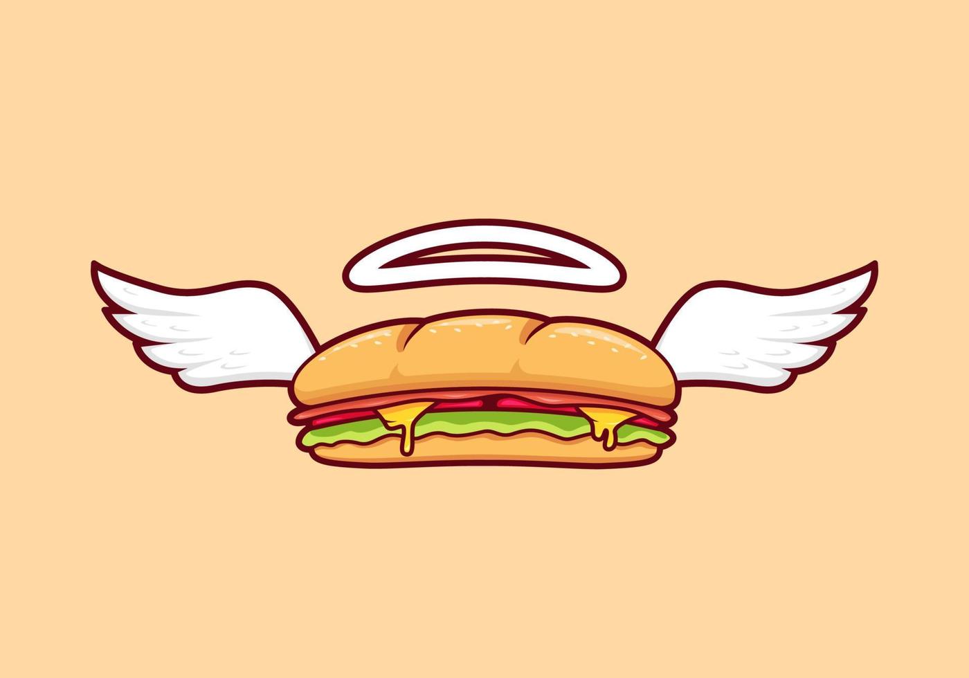 U-Boot-Brot-Baguette-Sandwich mit Flügelfliegen, Engel-Baguette-Sandwich mit Flügelbrot-Illustration vektor