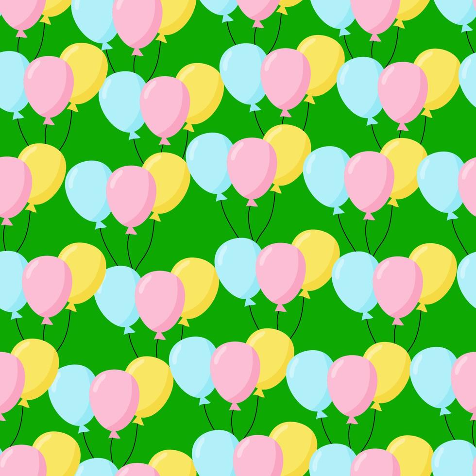 nahtloser hintergrund mit partyballons in verschiedenen farben ideal für babyparty.luftballons vector nahtloses muster. grüner Hintergrund