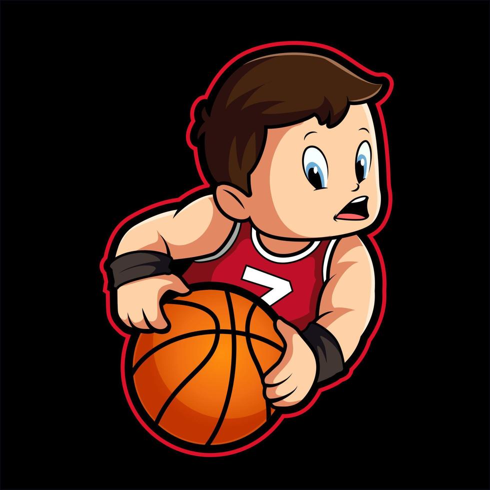 junge kind cartoon basketball maskottchen illustration vektor