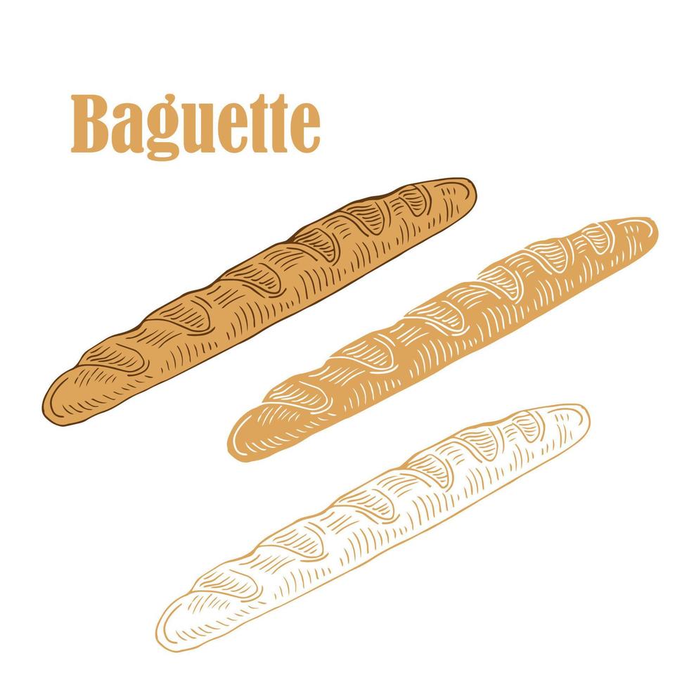 Vektor handgezeichnete Doodle-Skizze Baguette-Brot isoliert auf weißem Hintergrund