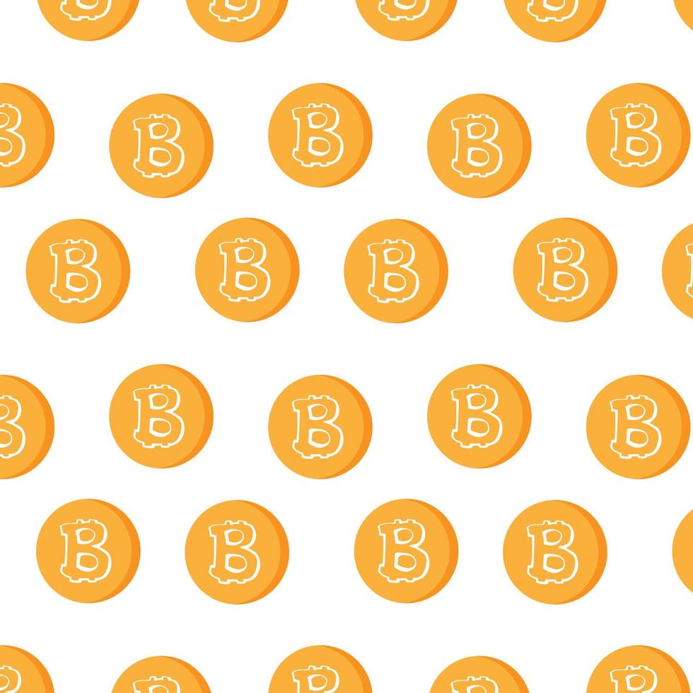 modern mönster med tecken bitcoin. guld, orange och svart mynt isolerat på vit bakgrund. . vektor illustration