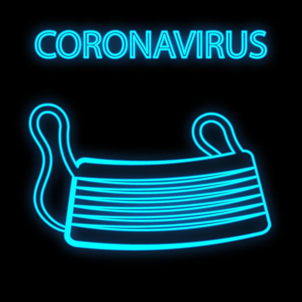ljus lysande blå medicinsk vetenskaplig digital neon tecken för sjukhus laboratorium apotek skön med covid 19 coronavirus pandemi respirator mask på svart bakgrund. vektor illustration