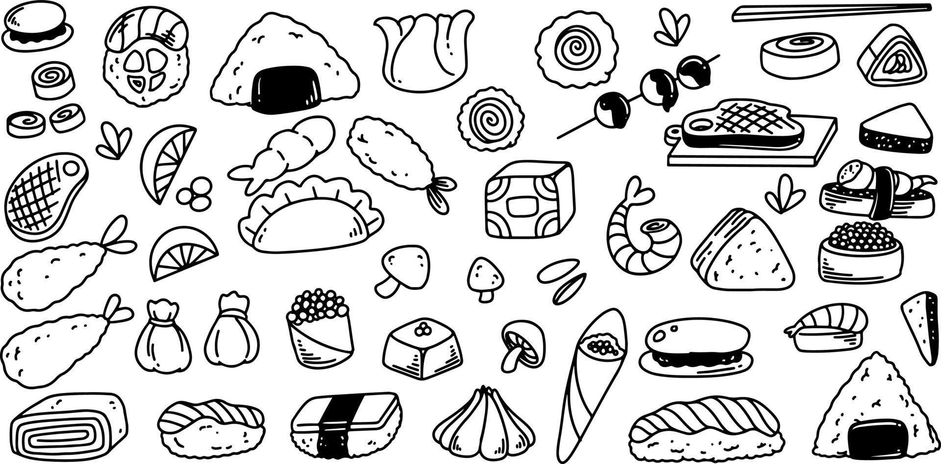 Handzeichnung des Doodle-Food-Sets isoliert auf weißem Hintergrund. vektor