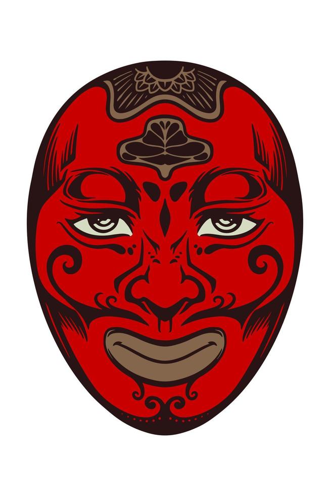 hand gezeichnete rote japanische traditionelle maske lokalisiert auf weißem hintergrund. vektor