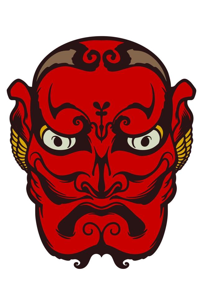 hand dragen röd japansk traditionell mask isolerat på vit bakgrund. vektor