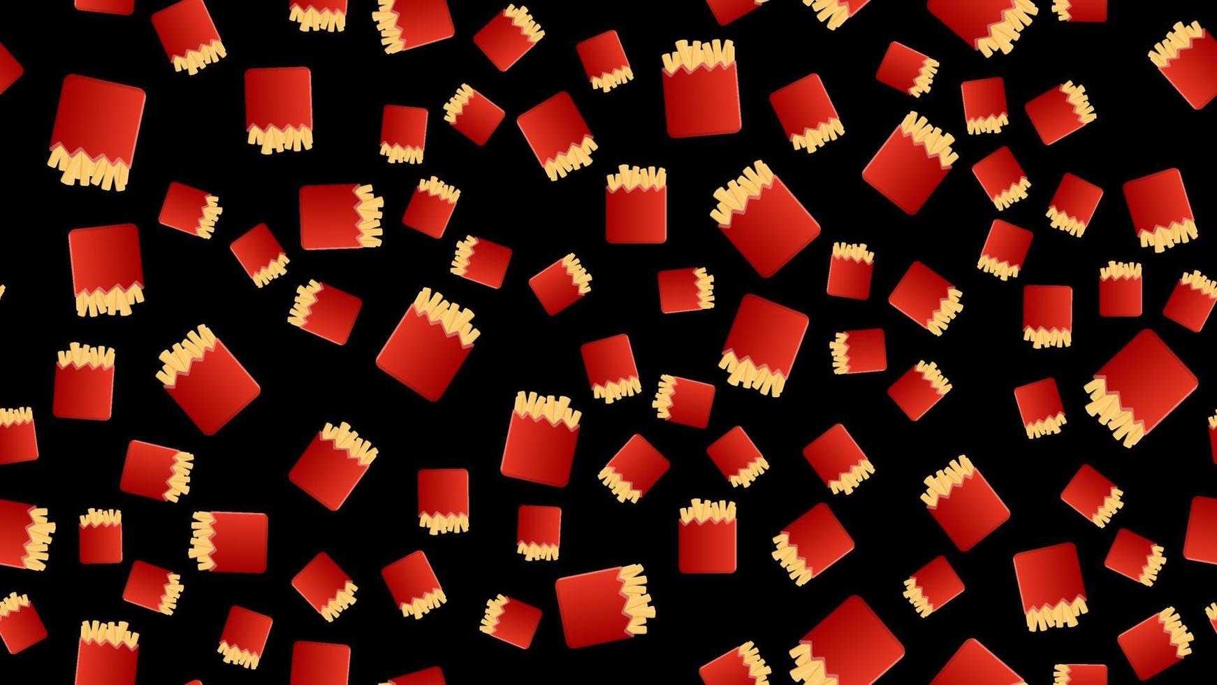 Krispig franska frites sömlös mönster med röd och vit randig papper lådor av friterad potatis. för snabb mat bakgrund eller hämtmat restaurang meny design usag vektor