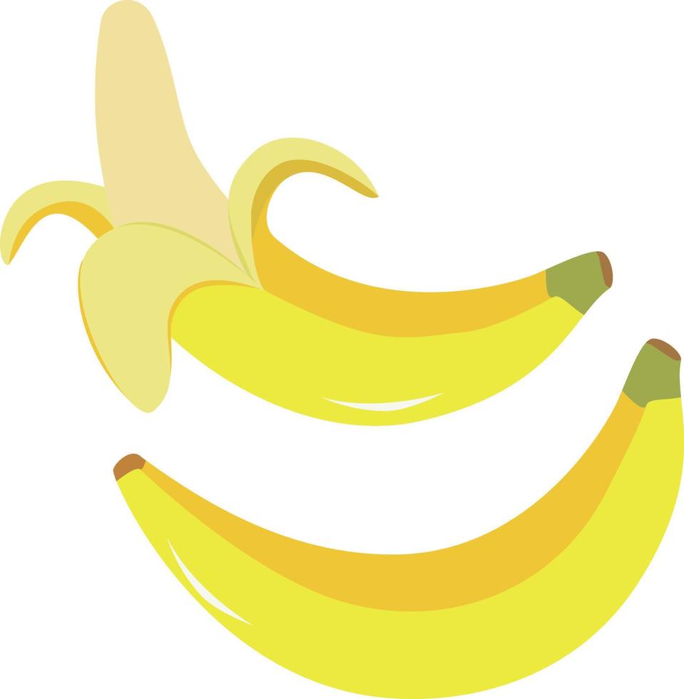 flache art der bananenillustration, gelbe helle bananen geschält lokalisiert vektor