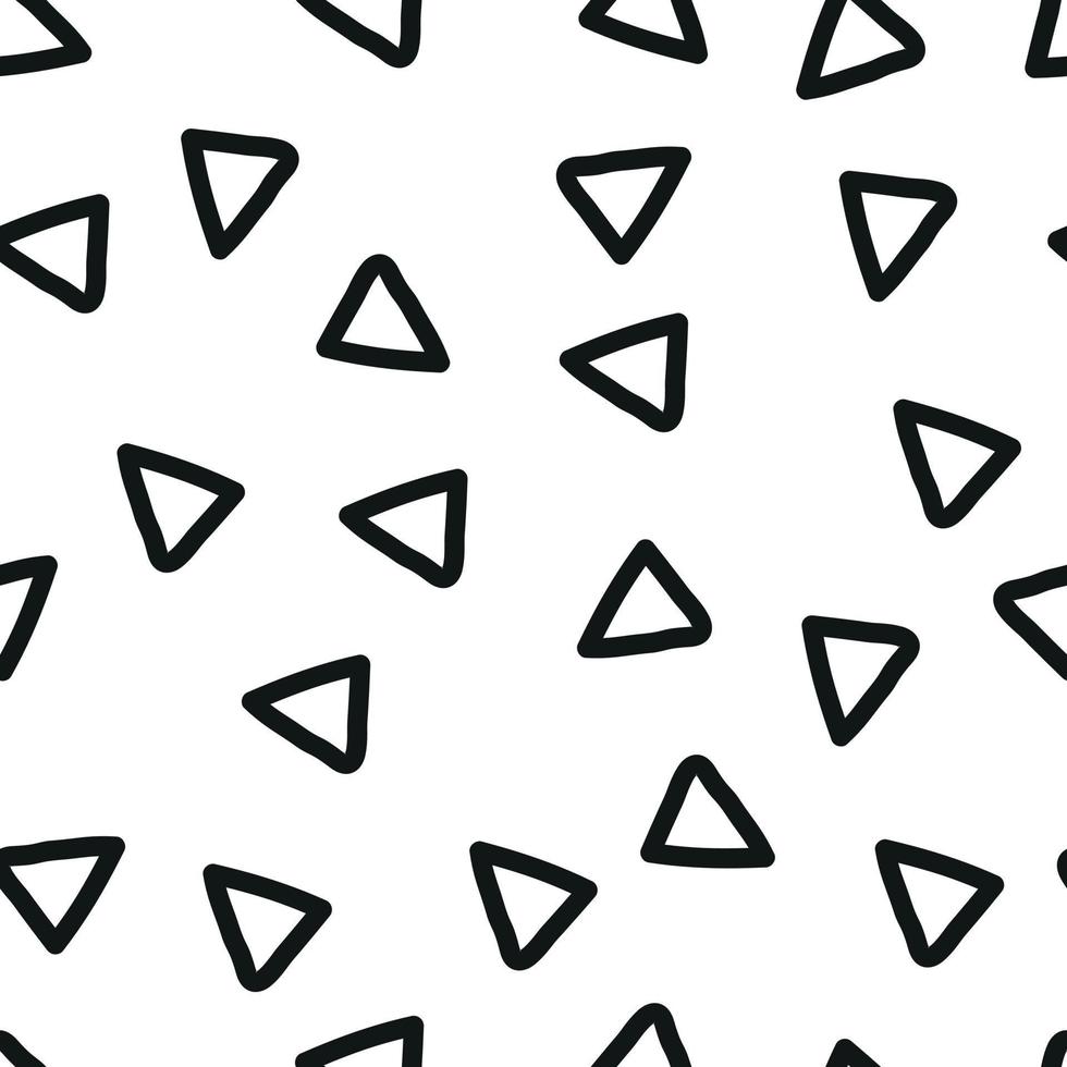 klotter sömlös mönster svart trianglar på vit bakgrund, abstrakt kaotisk hand ritade, minimalistisk omslag papper vektor