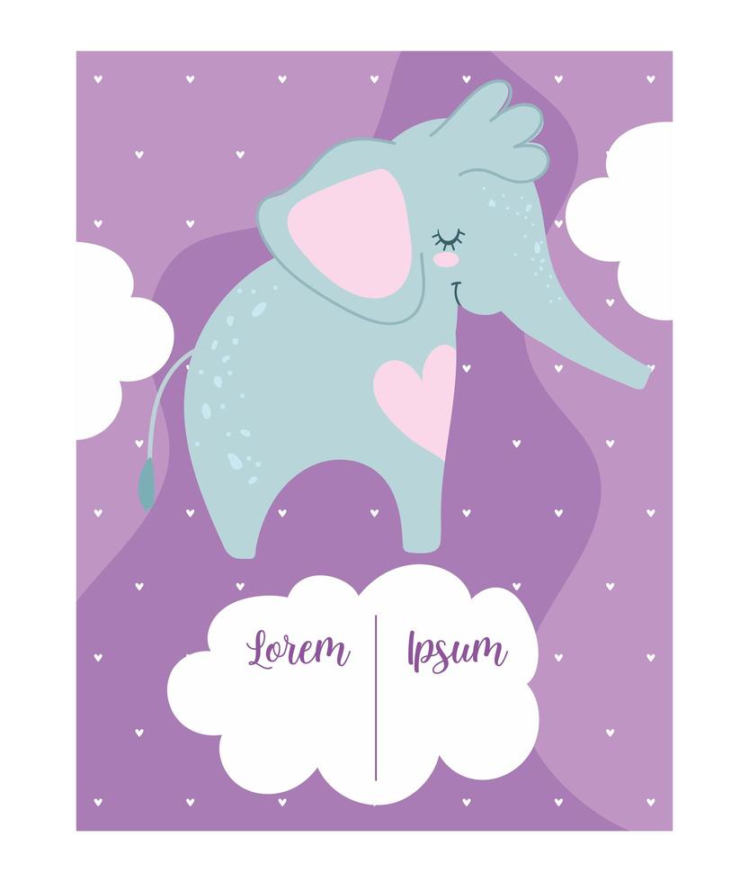 baby shower inbjudningskort med söt liten elefant vektor