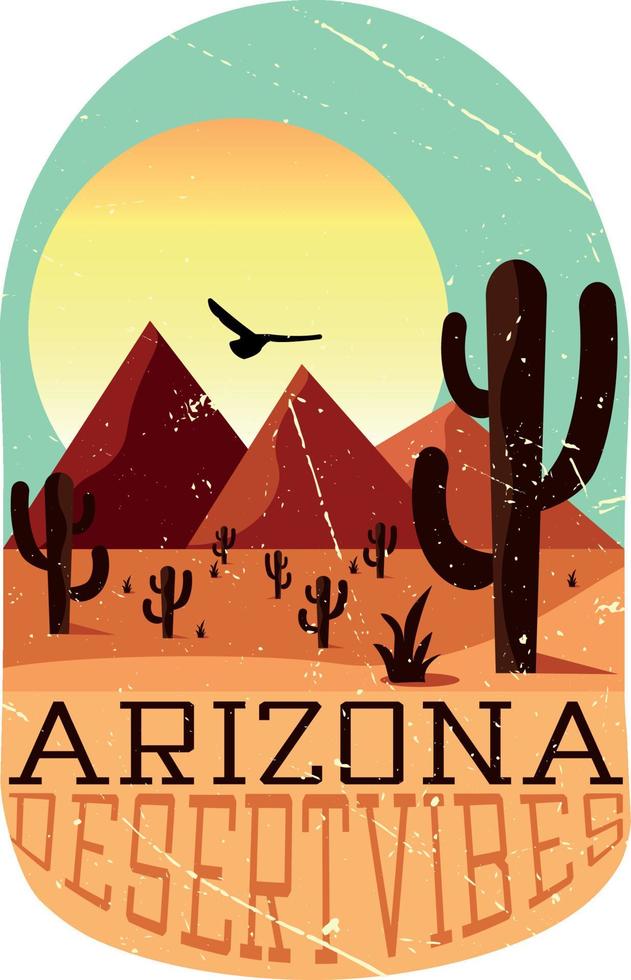 grafisches t-shirt-design, das den wüstenstaat arizona darstellt. Wüstenstimmung. Vintage-Illustrationen für Kleidung, Aufkleber, Poster, Hintergründe und mehr. vektor