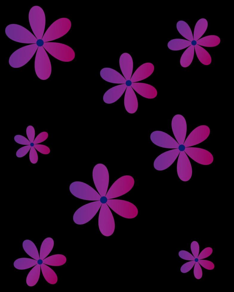rosa lila blommor på svart bakgrund vektor