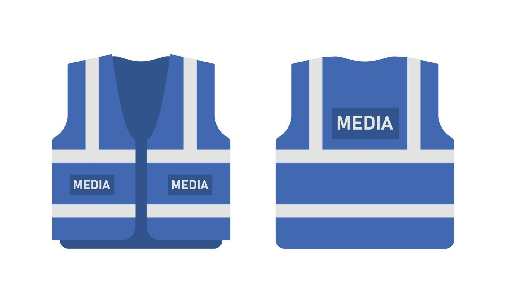 Medienweste Vorder- und Rückansicht. Sicherheitsuniform mit Reflexstreifen. Vektorillustration auf weißem Hintergrund vektor