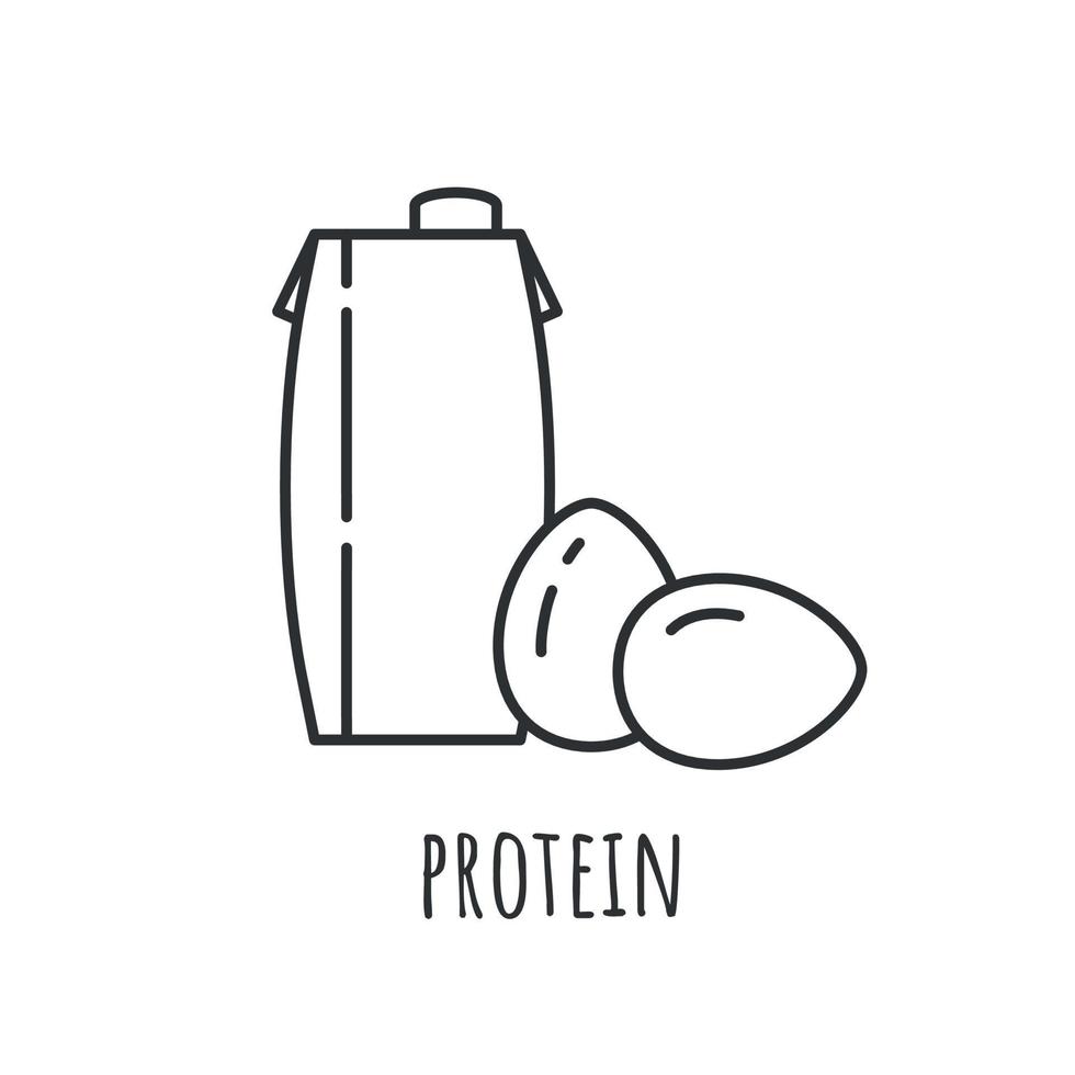 flytande ägg vitt linje ikon begrepp. protein mat näring. ägg och packa. svartvit kontur vektor illustrationer på vit bakgrund