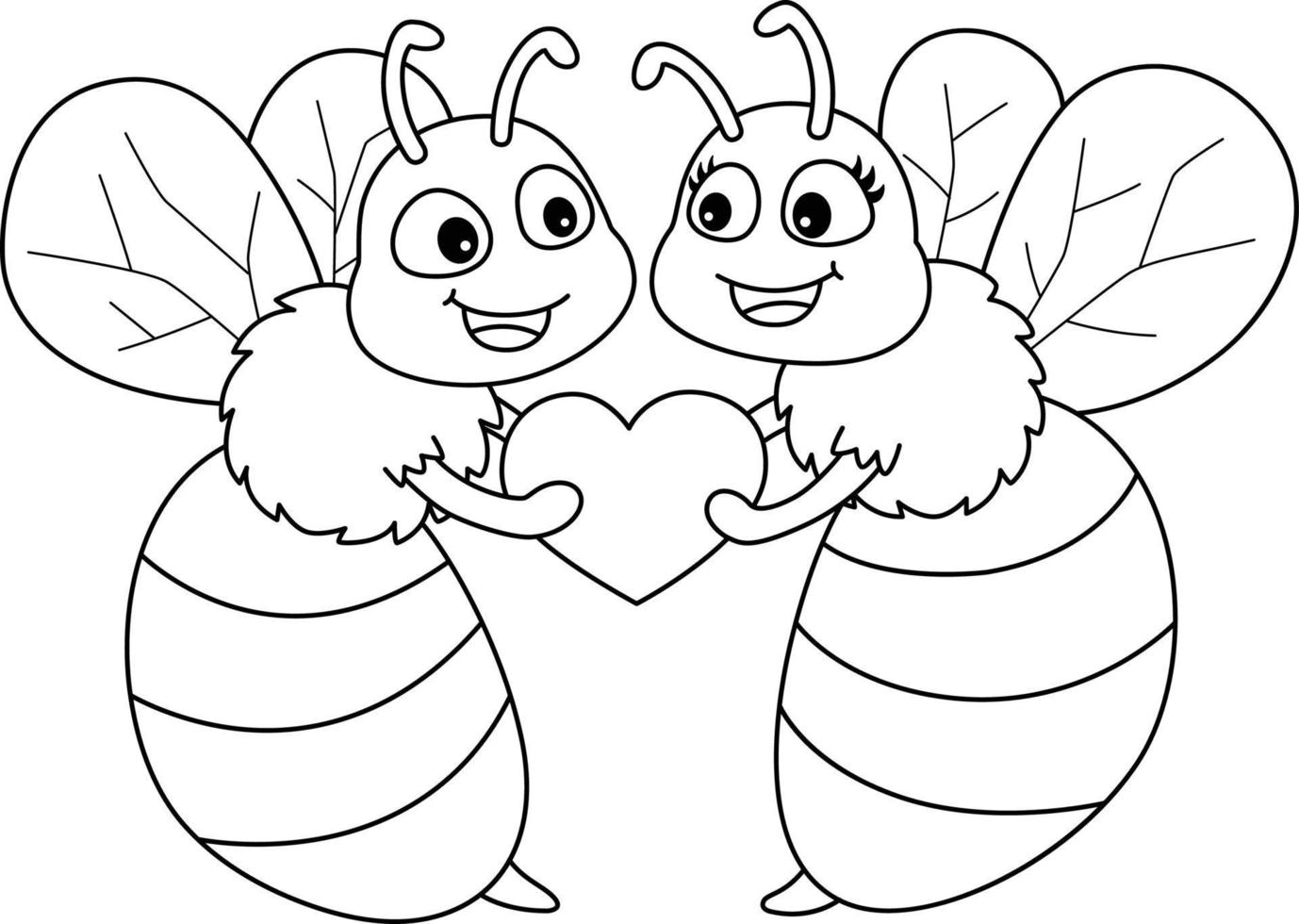 Biene mein Valentinstag isoliert Malvorlagen für Kinder vektor