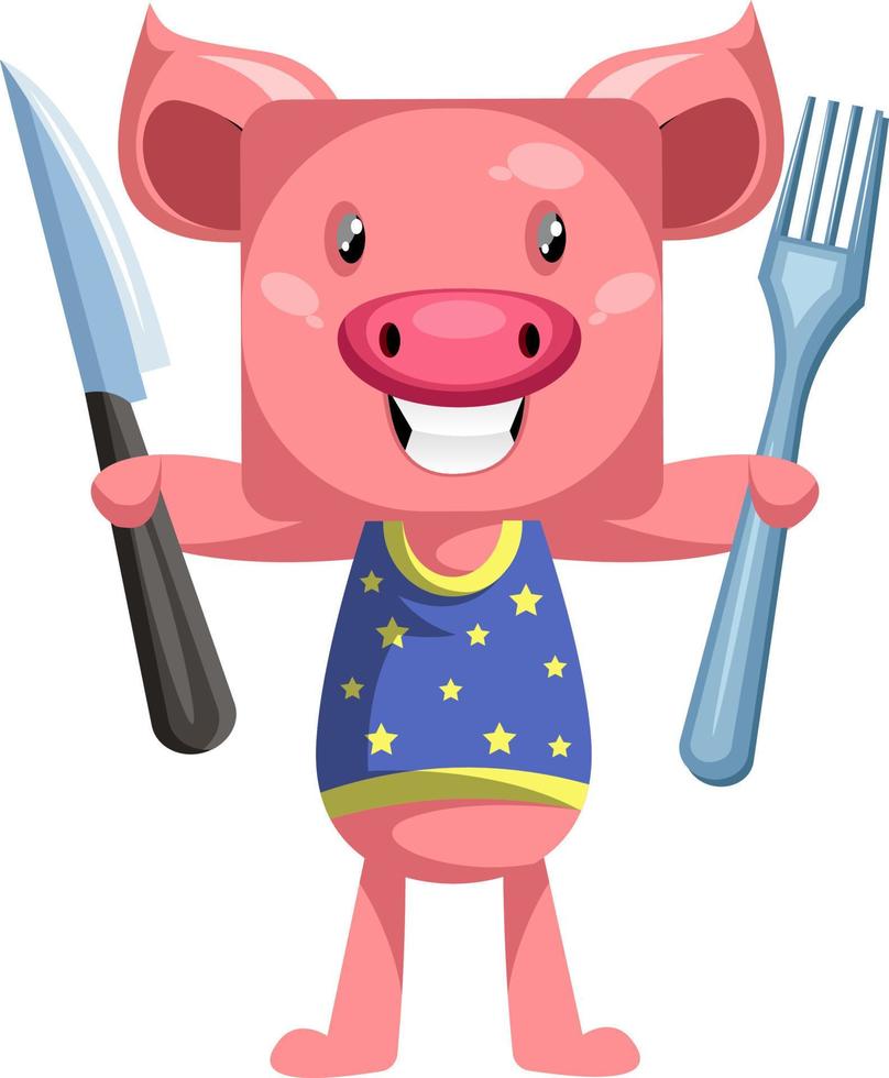 gris med kniv och gaffel, illustration, vektor på vit bakgrund.