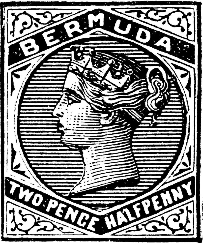 bermuda två penny halvpenny stämpel från 1884 till 1886, årgång illustration. vektor