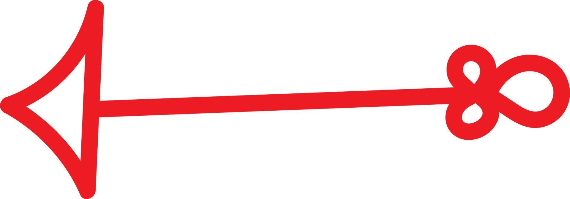 roter Pfeil mit ungewöhnlichem Schwanz, der nach links zeigt, Illustration, Vektor auf weißem Hintergrund.