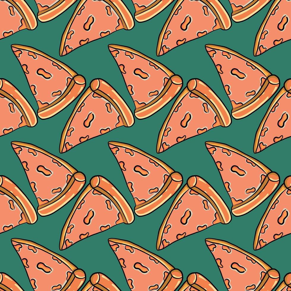 pizza mönster, sömlös mönster på grön bakgrund. vektor