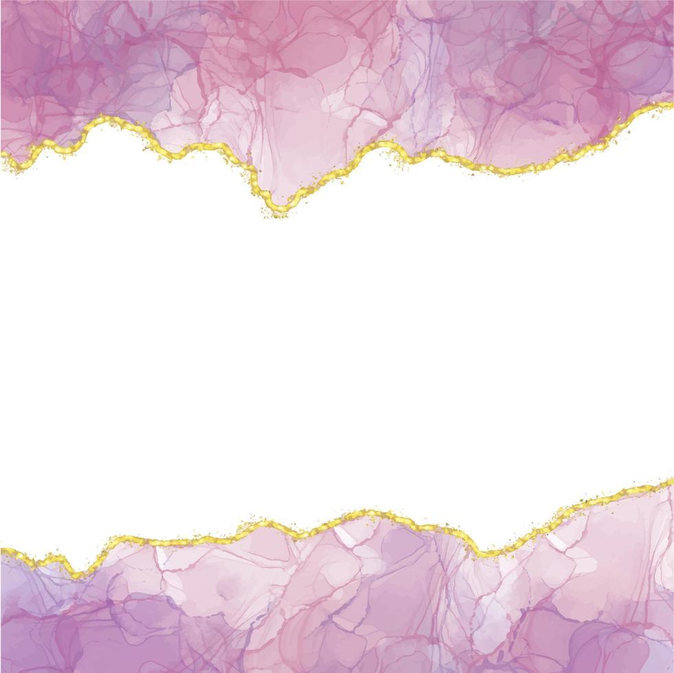 lila violett mycket peri lutning vattenfärg alkohol bläck gräns med guld glitter damm konfetti vektor