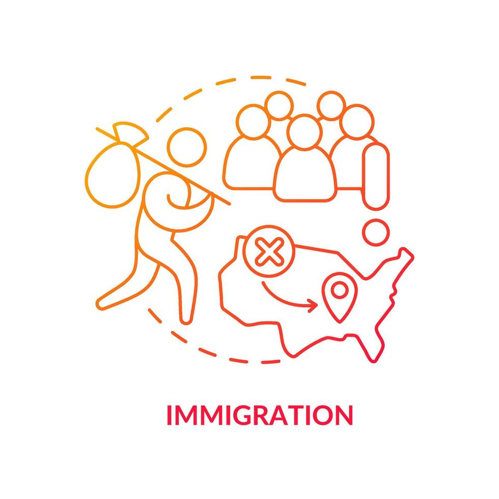 invandring röd lutning begrepp ikon. utlänningar ökande social problem. överbefolkning orsak abstrakt aning tunn linje illustration. isolerat översikt teckning. vektor