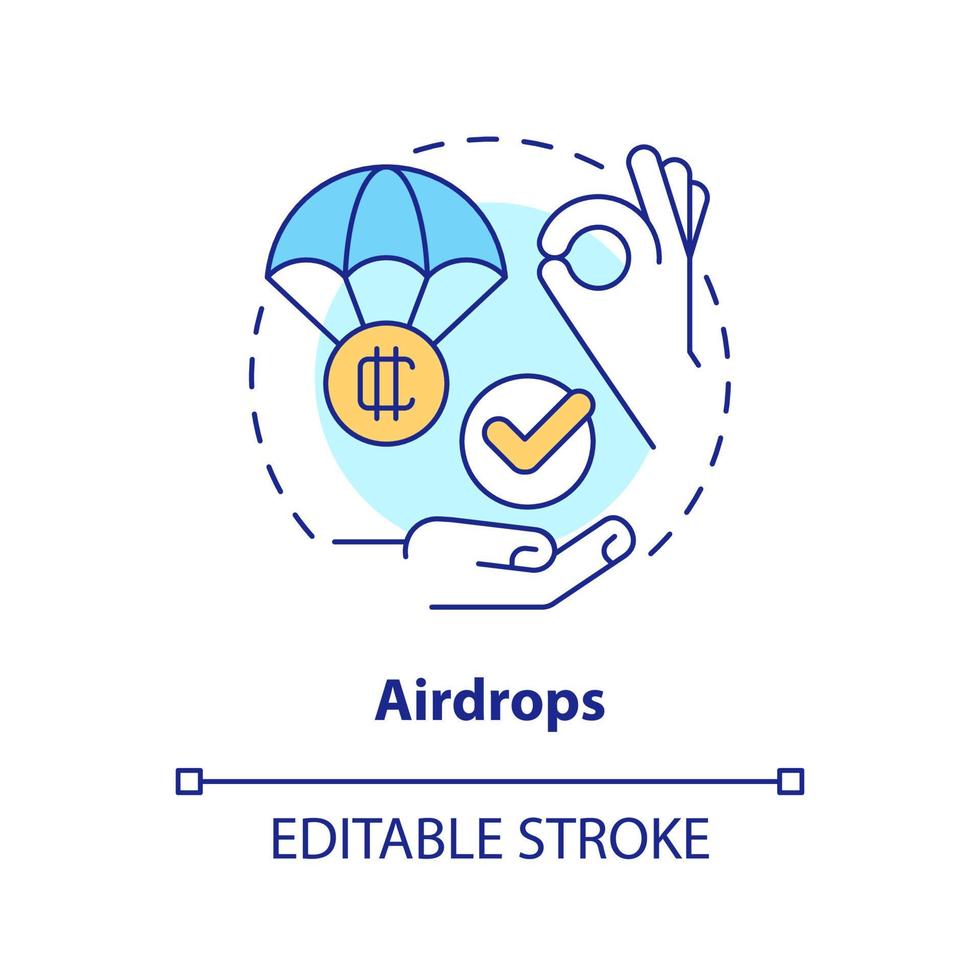 Airdrops-Konzept-Symbol. Projektförderung. Weg, Geld mit Krypto-abstrakten Ideen zu verdienen, dünne Linienillustration. isolierte Umrisszeichnung. editierbarer Strich. vektor