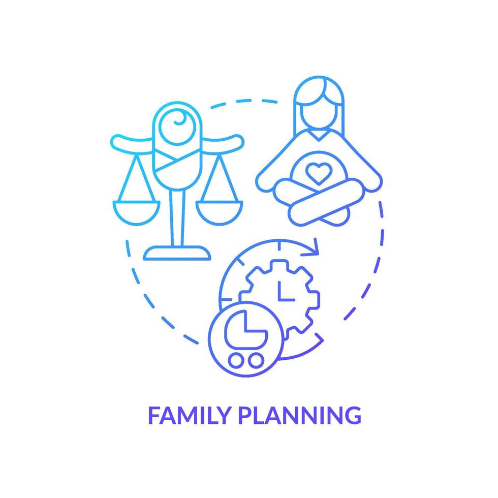 Symbol für das blaue Verlaufskonzept der Familienplanung. Verhütungsmethoden. Lösung für die Überbevölkerung abstrakte Idee dünne Linie Illustration. isolierte Umrisszeichnung. vektor