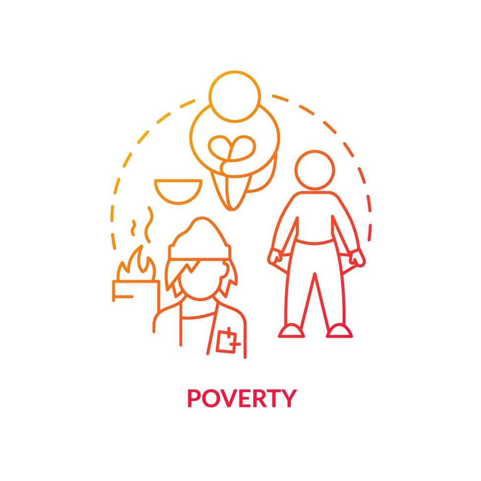 fattigdom röd lutning begrepp ikon. låg liv kvalitet och betingelser. orsak av överbefolkning abstrakt aning tunn linje illustration. isolerat översikt teckning. vektor