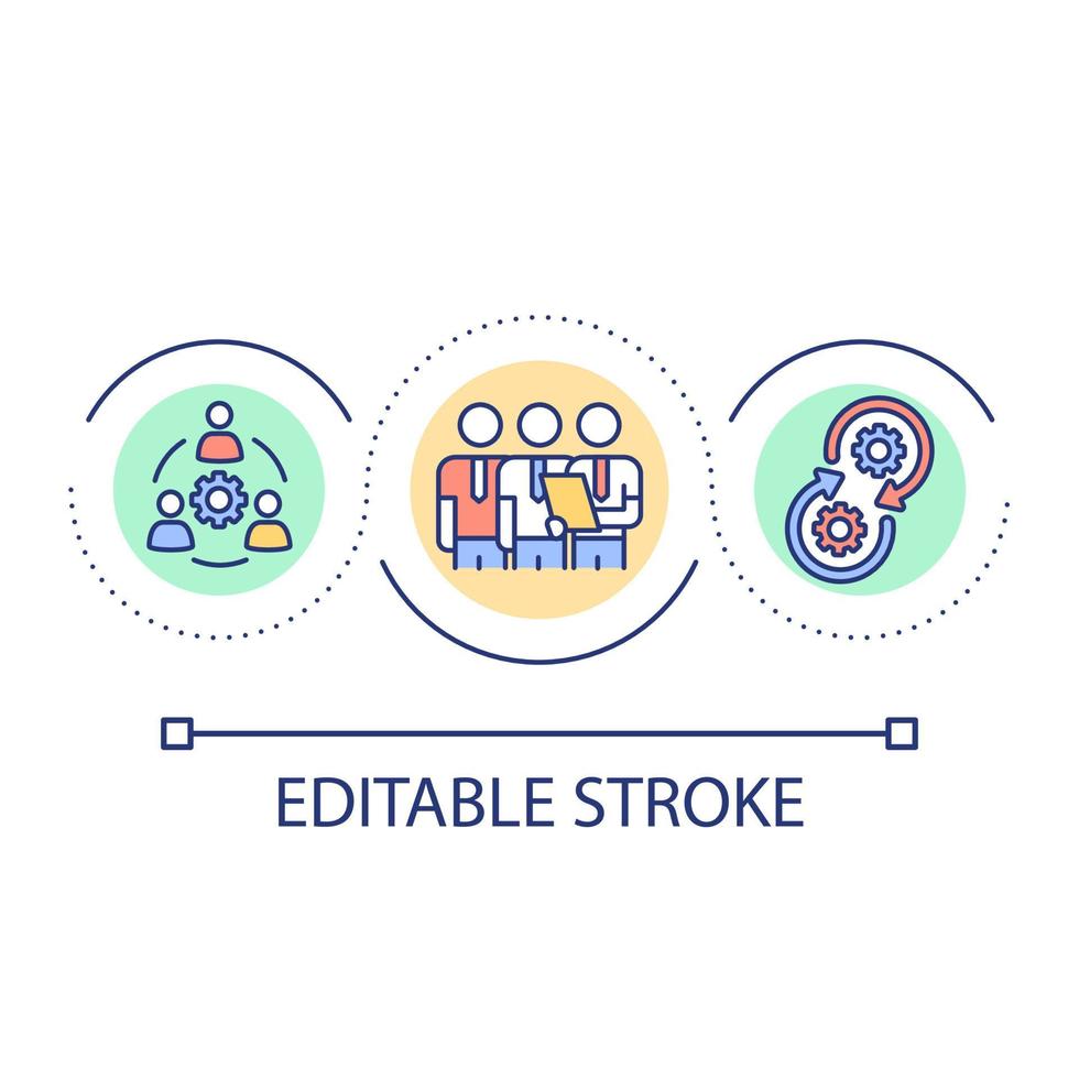 Symbol für das Konzept der Interaktionsschleife für Spezialisten. Prozessorganisation. Teamarbeit und Zusammenarbeit abstrakte Idee dünne Linie Illustration. isolierte Umrisszeichnung. editierbarer Strich. vektor