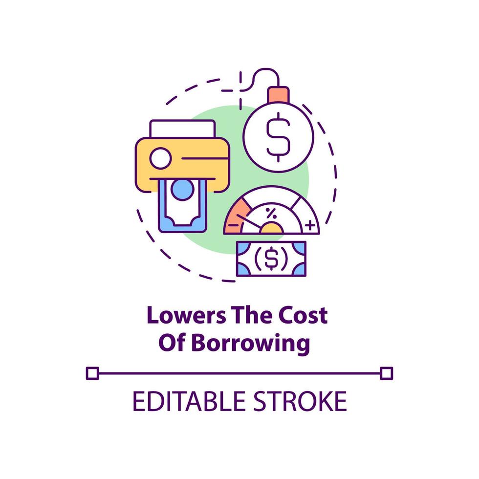 senkt die Kosten für das Symbol des Kreditkonzepts. niedriger Zinssatz. Wirkung der Inflation abstrakte Idee dünne Linie Illustration. isolierte Umrisszeichnung. editierbarer Strich. vektor