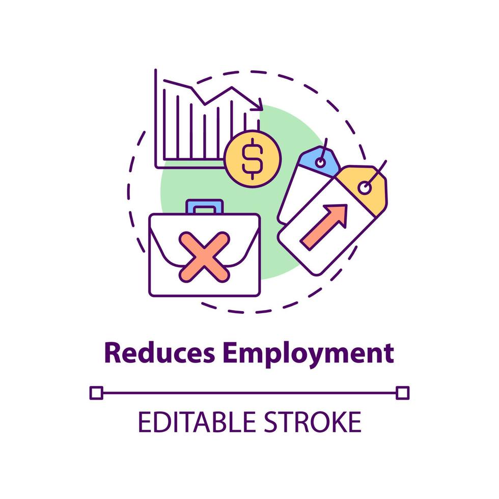 reduziert das Symbol für das Beschäftigungskonzept. wirtschaftlicher Zusammenhang. Wirkung der Inflation abstrakte Idee dünne Linie Illustration. isolierte Umrisszeichnung. editierbarer Strich. vektor
