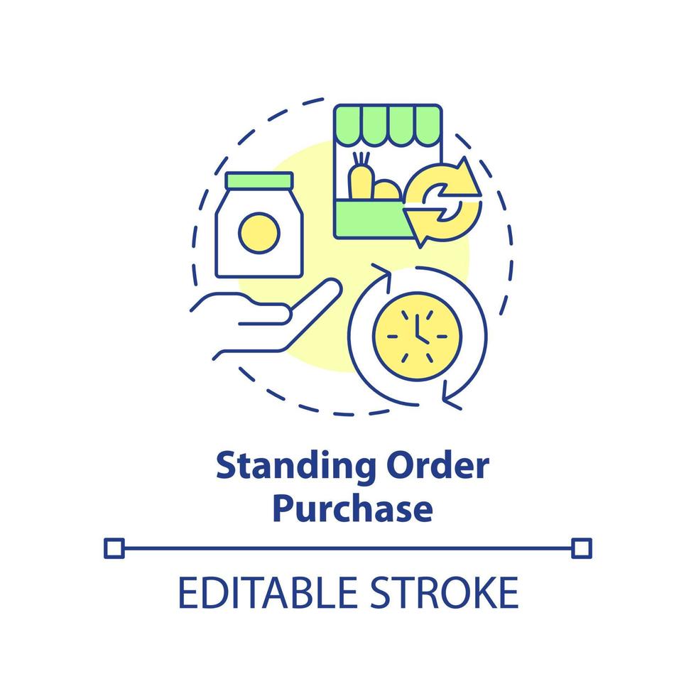 Symbol für das Konzept des Dauerauftragskaufs. Lebensmittelbeschaffungsmethode abstrakte Idee dünne Linie Illustration. Wiederkehrende Vergütungen. isolierte Umrisszeichnung. editierbarer Strich. vektor