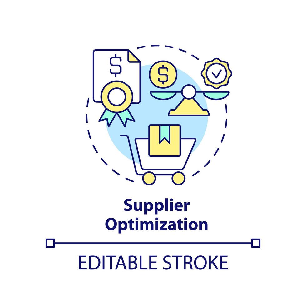 Symbol für das Konzept der Lieferantenoptimierung. Einkaufsstrategie abstrakte Idee dünne Linie Illustration. Rationalisierung der Lieferkette. isolierte Umrisszeichnung. editierbarer Strich. vektor