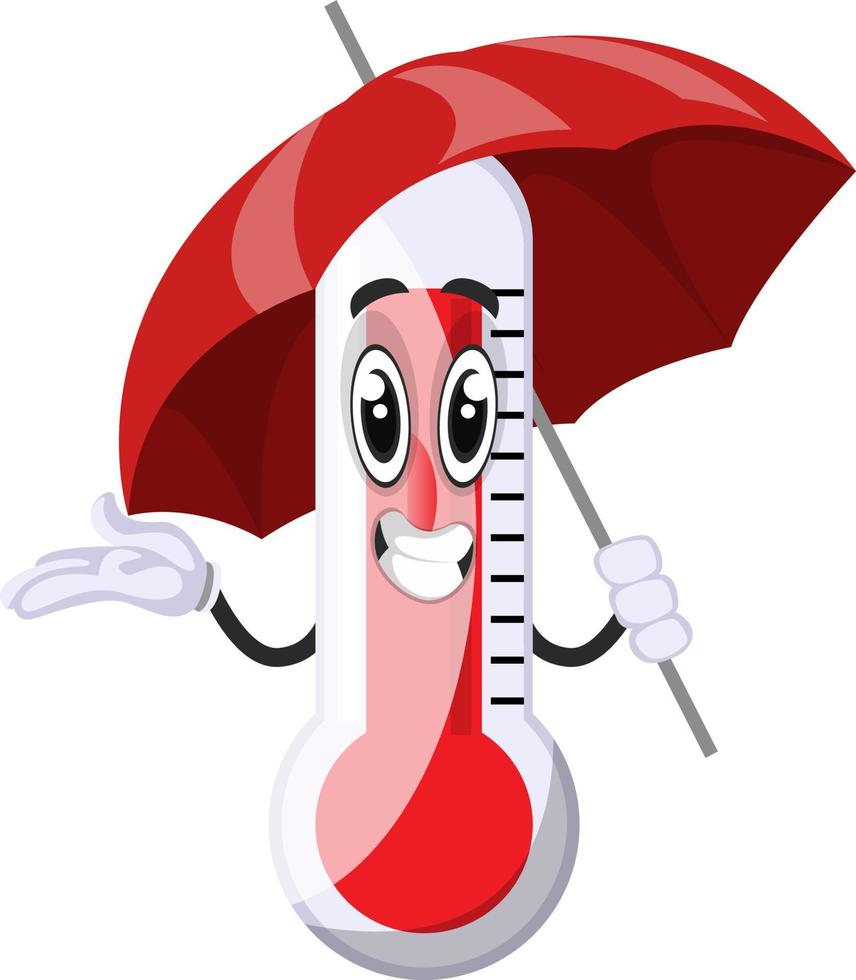 Thermometer mit Regenschirm, Illustration, Vektor auf weißem Hintergrund.